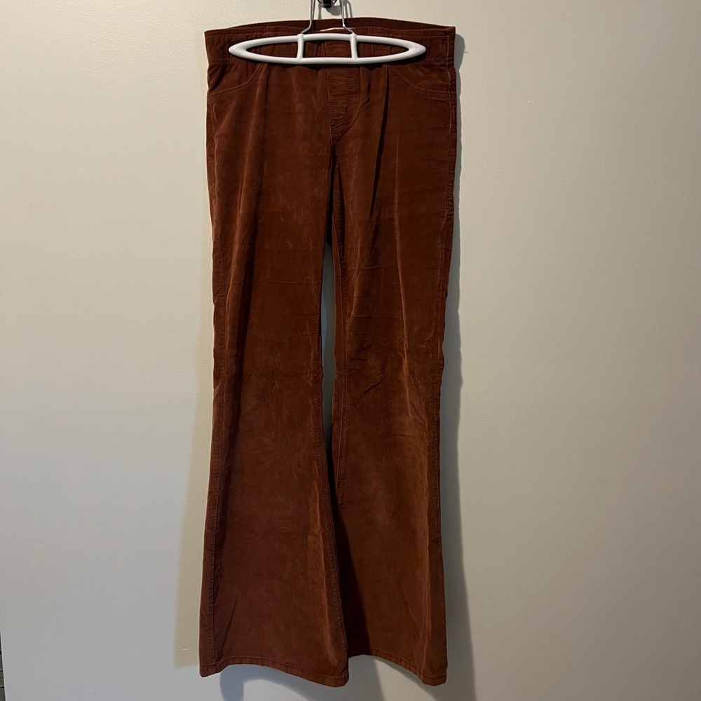 We The Free Corduroy Flare Pants Rust Brown Pull On Elastic Waist Size 29